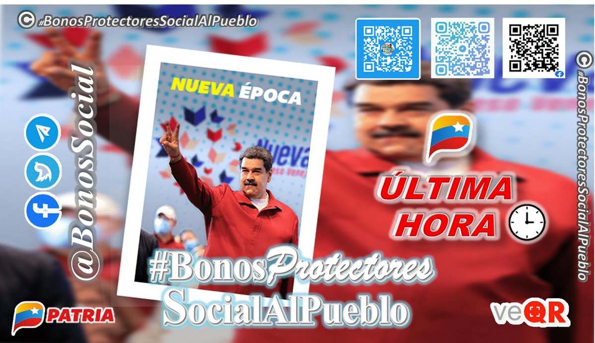 📌 #PENDIENTE: Al finalizar la entrega del Bono #NuevaÉpoca que culmina el #20Ago a través del Sistema <a href="/CarnetDLaPatria/">Carnet de la patria</a> se activará el 2do. #BonoEspecial del mes.

📎 Atentos la información oficial del #BlogPatria.

<a href="/BonosSocial/">Bonos Protectores Social Al Pueblo</a>
#VenezuelaEmprende
#JusticiaContraElTerrorismo
