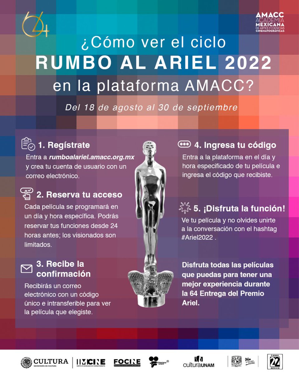AcademiaCineMx's tweet photo. ¡Comienza el ciclo #RumboAlAriel 2022! 

Entra a nuestra plataforma en línea https://t.co/UzrfIpRexw y aparta tus tickets; todos los días habrá películas distintas, con cupo limitado en cada función. https://t.co/RPCEhHMkSD