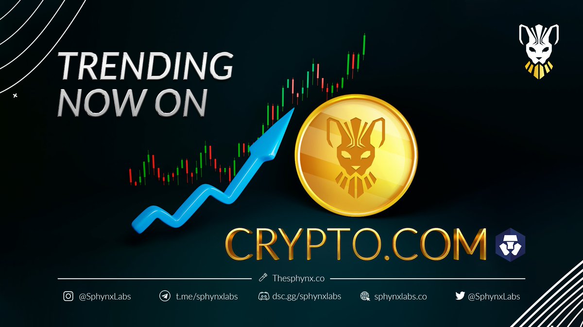 SphynxLabs's tweet photo. We are trending #5 in cryptocurrencies on @cryptocom 🚀

https://t.co/F3X2IfZPLx

Don't forget to ⭐️ Add to Watchlist and Hit that 👍 Button

Check all our social media (https://t.co/Py6vRd4n6R)

#SphynxLabs #Sphynx #BSC https://t.co/0vKn85SDUN