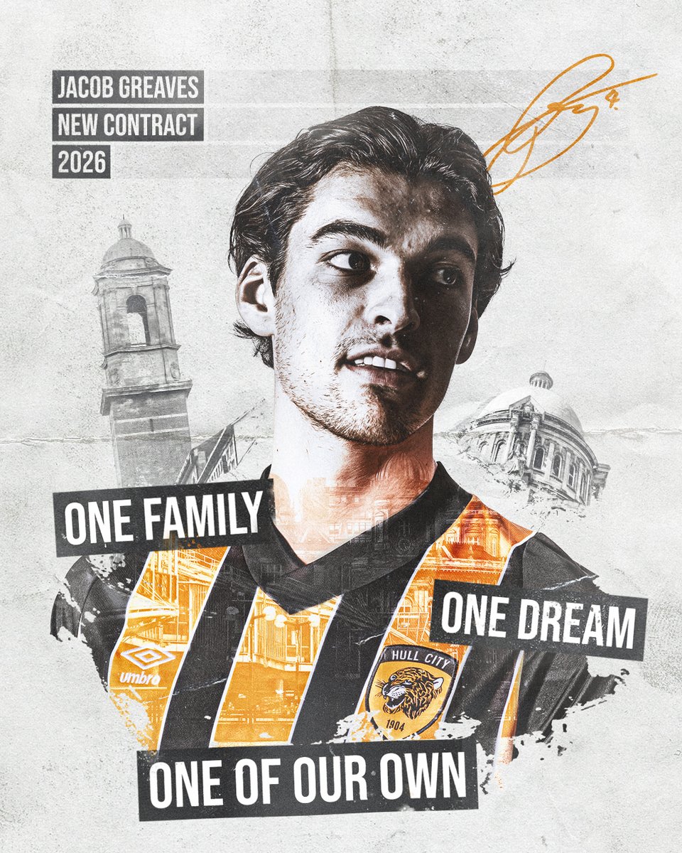 HullCity's tweet image. ✍️ We are delighted to announce that Jacob Greaves has penned a new four-year contract, with a club option of a further year!

#hcafc | #OneOfOurOwn
