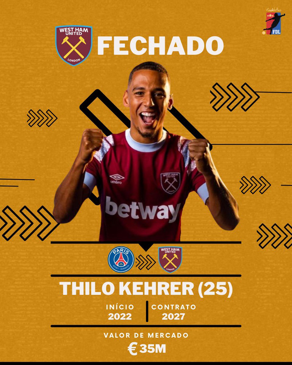 foideletra's tweet photo. 🚨| O PSG concluiu a transferência de Thilo Kehrer para o West Ham-ING.

A negociação pelo defensor alemão gira em torno de 15 milhões de euros.

#Kehrer #WestHam #PSG #PremierLeague https://t.co/SmzNSIJ1ZZ