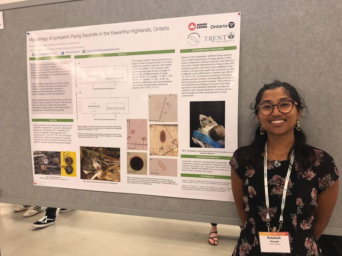 RebekahPersad's tweet photo. I was very excited to present my MSc work at #CSEE2022 on #flyingsquirrel #mycophagy! My team and I have worked so hard collecting data in the field last year, and now in the lab looking at #fungalspores. I'm excited to start analyzing this data to understand #diet! https://t.co/j7DlKqaPEZ