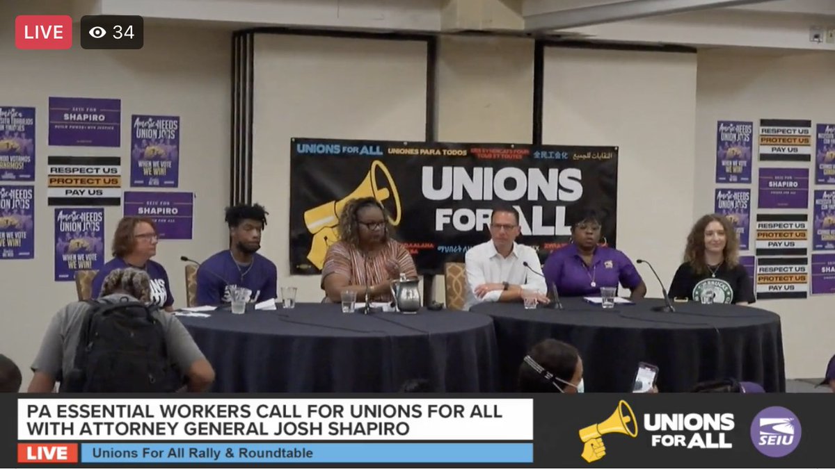 HAPPENING NOW! Tune into our #UnionsForAll roundtable with <a href="/JoshShapiroPA/">Josh Shapiro</a>!  All workers deserve the right to have a union! facebook.com/seiuhcpa/posts…