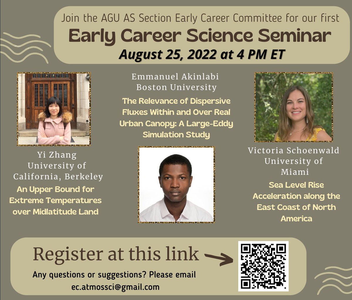 Benjamin Nault (@benjamin_atmchm) on Twitter photo The <a href="/AGUAtmosSci/">AGU Atmospheric Sciences Section</a> Early Career Committee is happy to announce an upcoming Early Career Seminar, on August 25th, 16:00 ET. Use QR Code on attached flyer to sign-up. The <a href="/AGUAtmosSci/">AGU Atmospheric Sciences Section</a> Early Career Committee is happy to announce an upcoming Early Career Seminar, on August 25th, 16:00 ET. Use QR Code on attached flyer to sign-up.