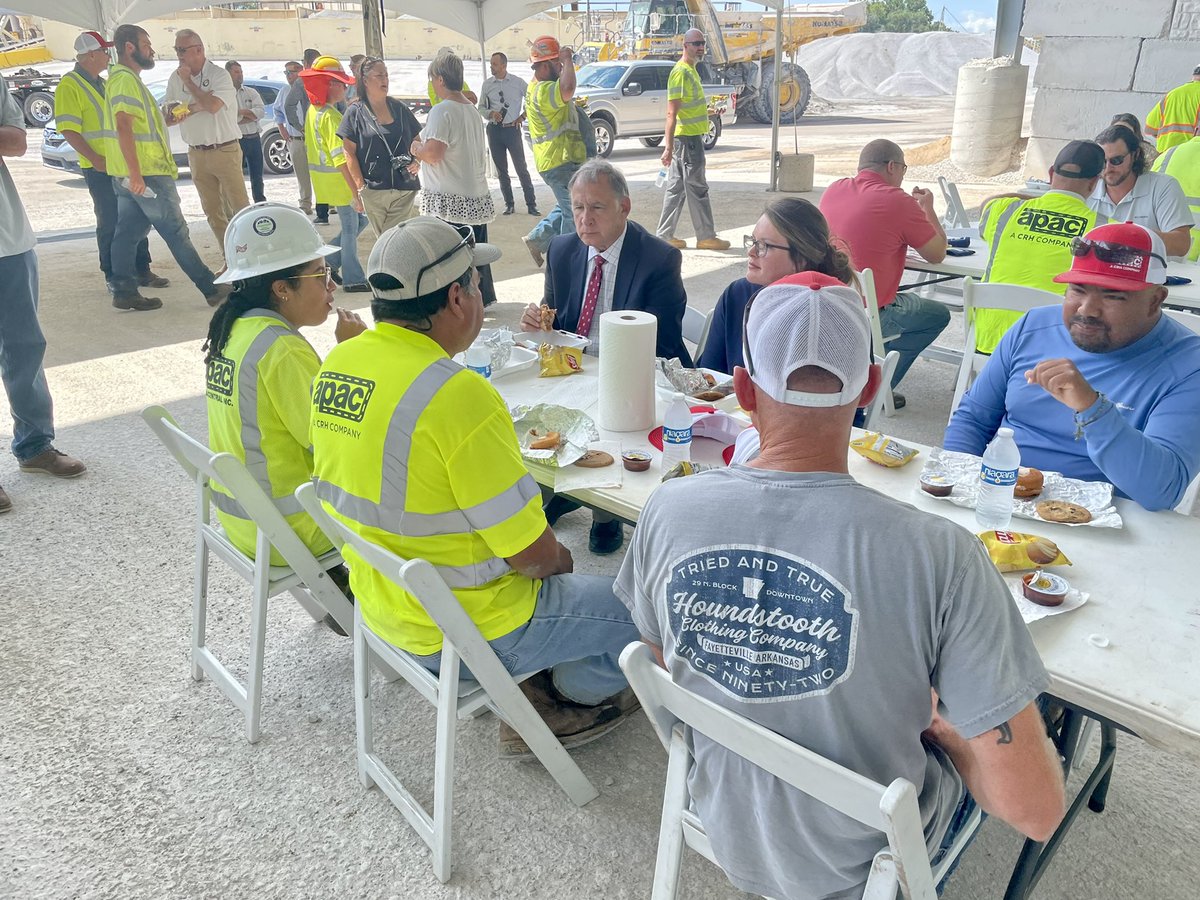 JohnBoozman's tweet photo. Stopped to have lunch with the APAC team at Sharp’s Quarry in Springdale. I was pleased to give a legislative update about what’s happening in Washington and learn about the industry’s needs. These employees work hard and do a great job so it was nice to applaud their efforts. https://t.co/KmKF97GhCw
