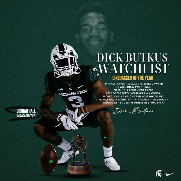 MommaHall2U's tweet photo. My son, Jordan Hall has been named to the 2022 Butkus Award High School Preseason watch list.  This award is given annually to the nation's best linebackers. Congrats babe. #MSUCommit #studentathlete #imgacademy https://t.co/SglJFJDZ1x