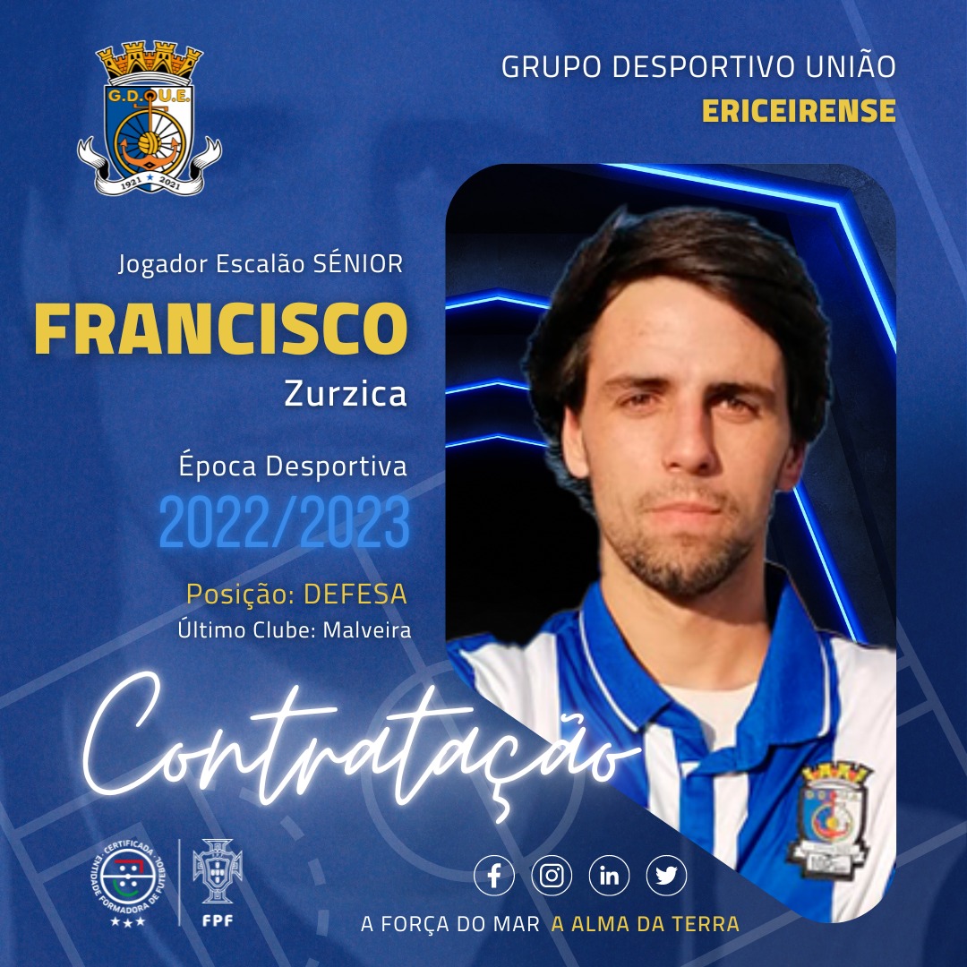 Contratação para a Equipa SÉNIOR  na nova época desportiva 2022/2023

Apresentamos assim a nossa mais recente contratação para o escalão SÉNIOR que aceitou ser um Guerreiro do Mar:

Nome - Francisco Zurzica
Posição - Defesa
Último Clube - Malveira