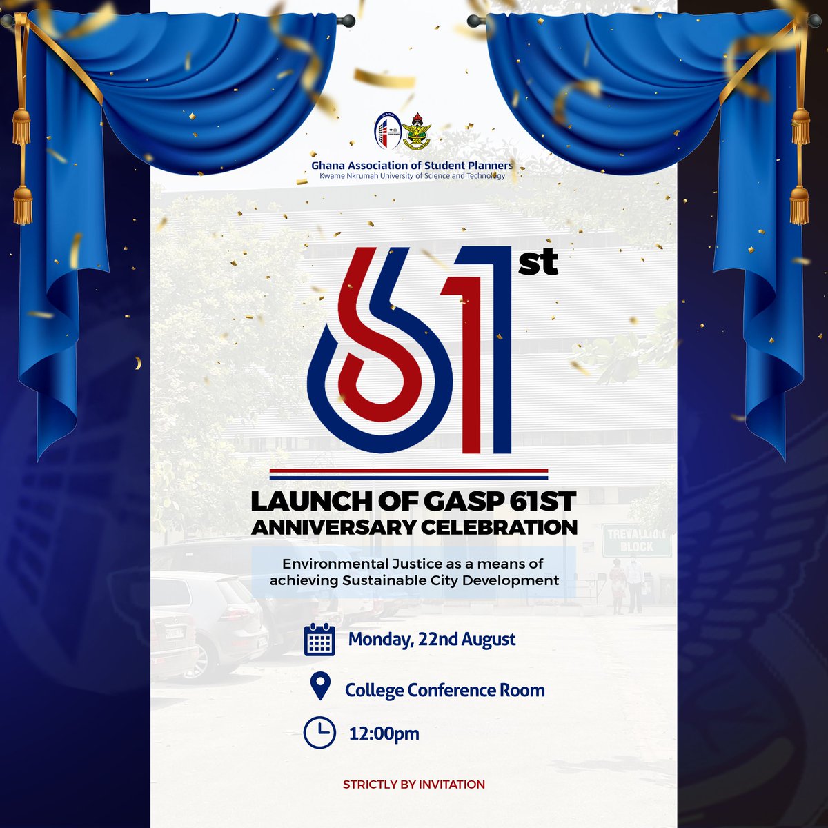 GaspKnust's tweet photo. Monday 22nd August marks the beginning of the 61st GASP Anniversary.
In light of this we are encouraging all planners to dress professionally to class as the course demands; "Professional Monday".
#61stGaspWeek
#ProfessionalMonday
#GaspPublicity
#KnustSchoolofPlanning https://t.co/yFc5Mdis9r
