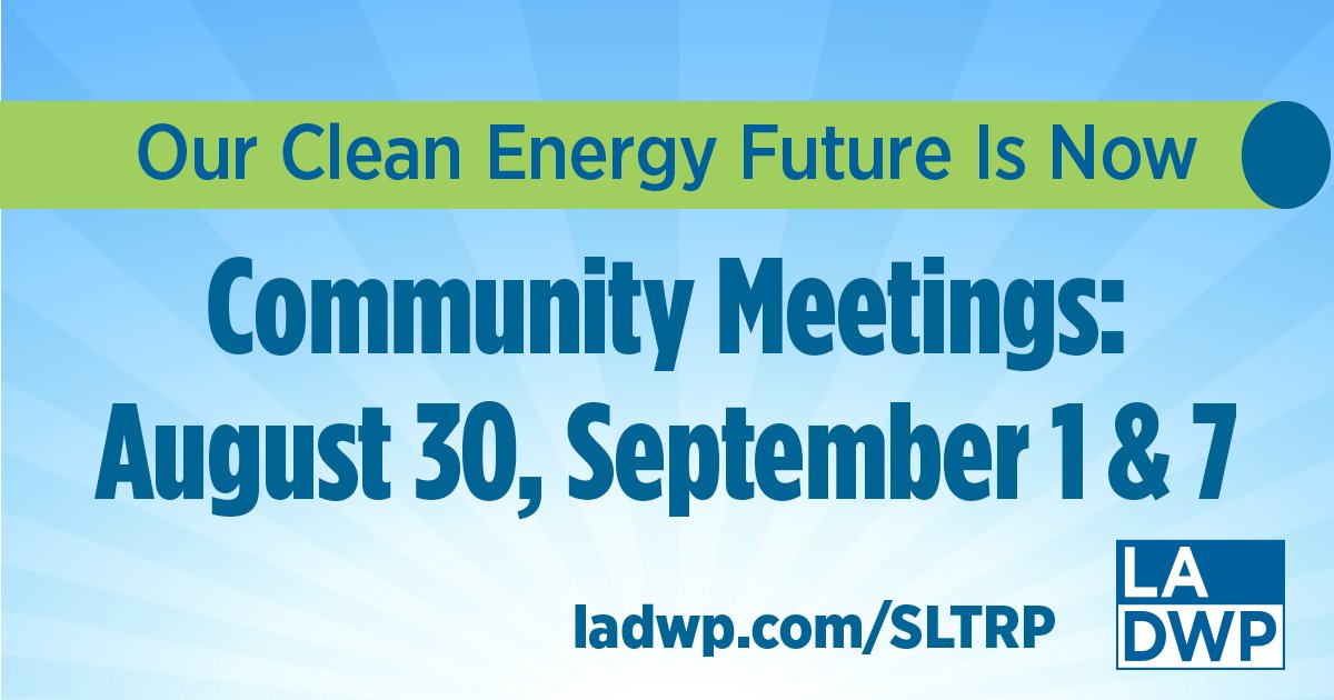 Our #CleanEnergyFuture is Now! Join us virtually to learn about the paths being considered for reaching 100% #carbonfree energy for L.A. and provide input on the road ahead. #LADWP #SLTRP Register to attend: ladwp.com/sltrp