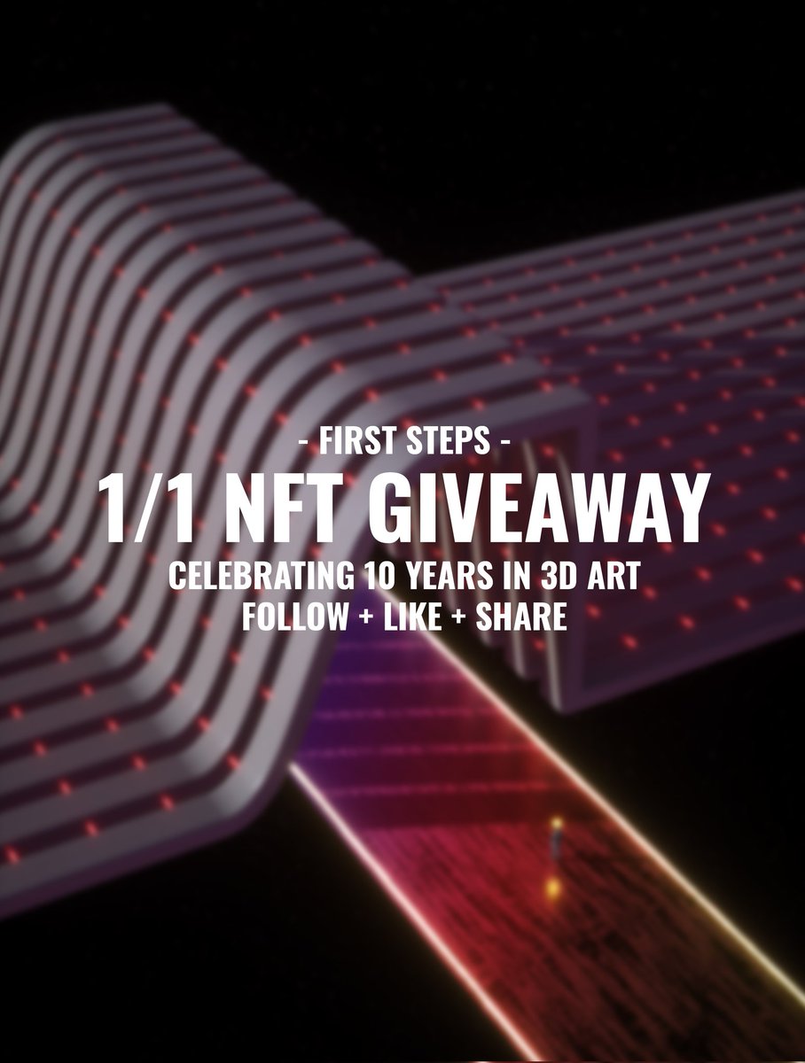 manna3i's tweet photo. 10 YEAR ANNIVERSARY GIVEAWAY

August marks 10 years since I began my 3D journey! I'm Celebrating by giving away one of my 1/1 art pieces - First Steps 🥳

Make sure to Like+RT+Follow 🔁

Winner will be contacted for wallet details when over!
#NFT #NFTs #NFTCommunity #NFTGiveaway https://t.co/uHUle9iIPc