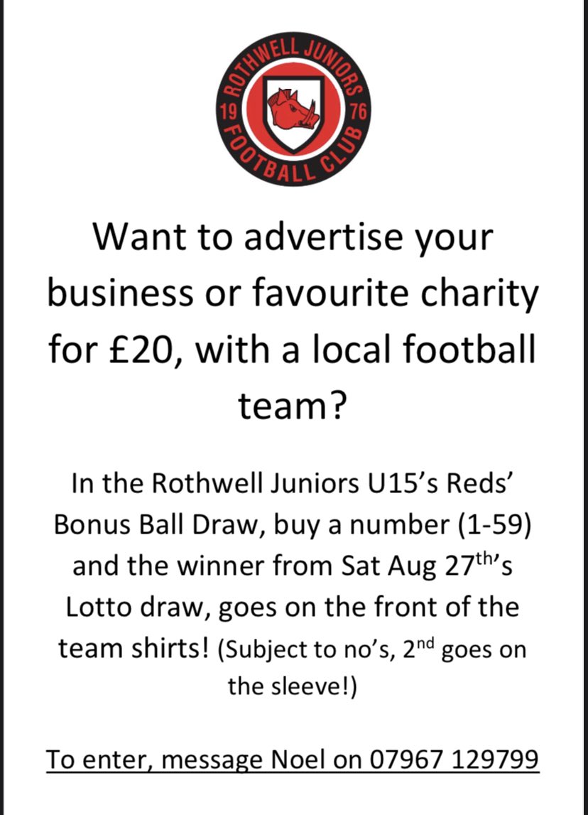 LUFCLEE - 🤍💛💙 (@lufcleeb) on Twitter photo PLEASE RT.
A great chance to support local #grassrootsfootball in Rothwell, Leeds and potentially cheap advertising <a href="/rothwelljnrs/">Rothwell Juniors</a> PLEASE RT.
A great chance to support local #grassrootsfootball in Rothwell, Leeds and potentially cheap advertising <a href="/rothwelljnrs/">Rothwell Juniors</a>