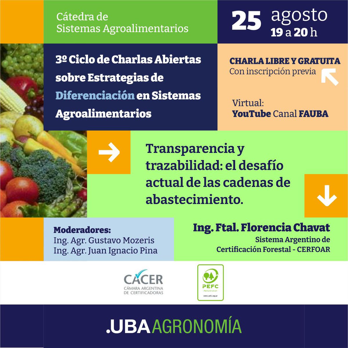 📣 La Cátedra de Sistemas Agroalimentarios - FAUBA, te invita:

📆 25 de Agosto, de 19:00 a 20:00 hs (Buenos Aires).
🖥️ Transmisión online por el Canal de YouTube FAUBA: lnkd.in/etrzAFW Actividad gratuita.
📝 Inscripción previa: lnkd.in/d5nEcp57
👇