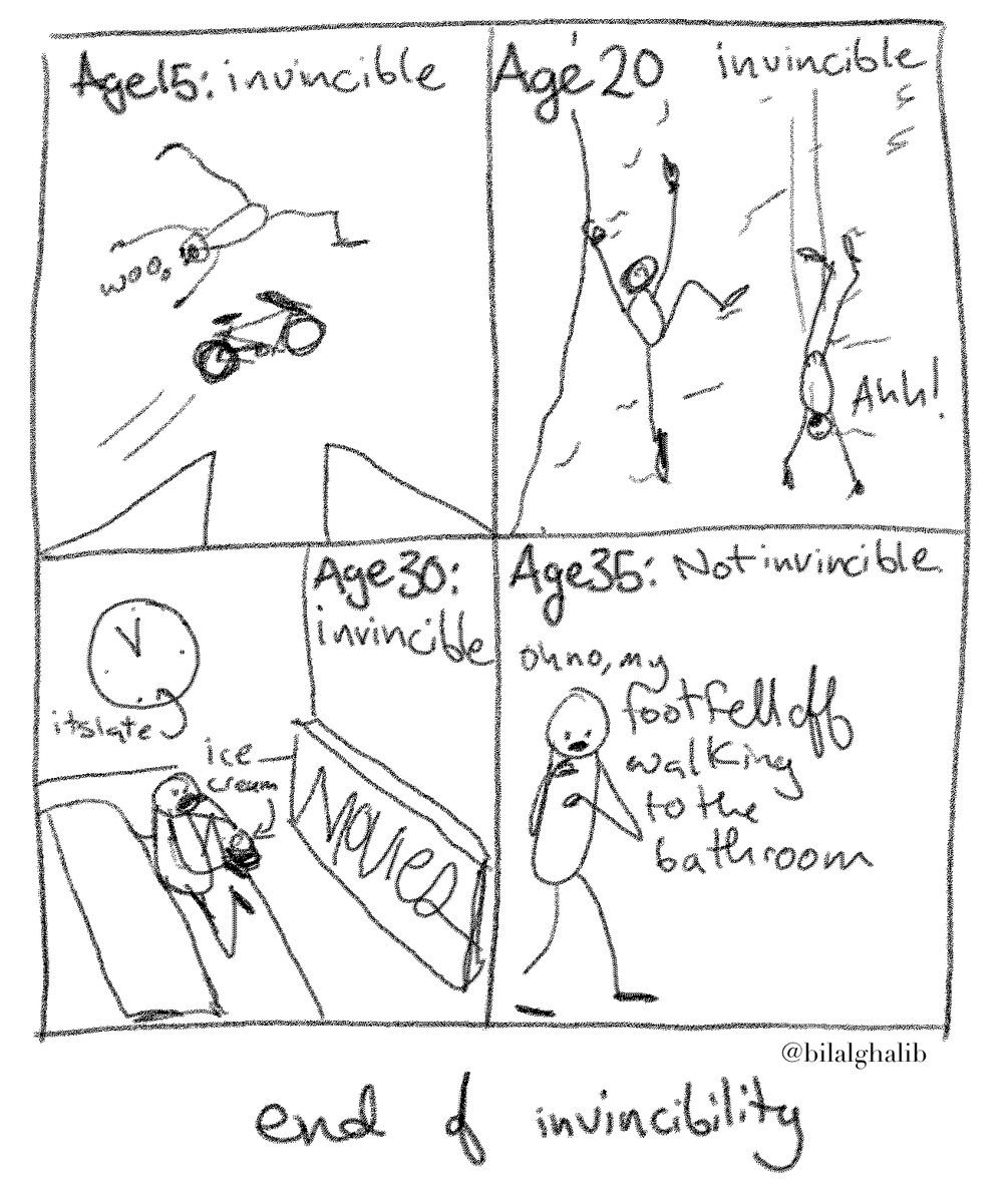 bilalghalib's tweet photo. There was a sudden change around age 35 where suddenly my body seemed to start to rebel. I think it had to do with lots of sitting and I'm working now on mobility practices. #comic #art #do100things #justbecauseIusehashtagsdoesntmeanyoushouldassumetheworstinme #8/100 https://t.co/92BEPTUywh