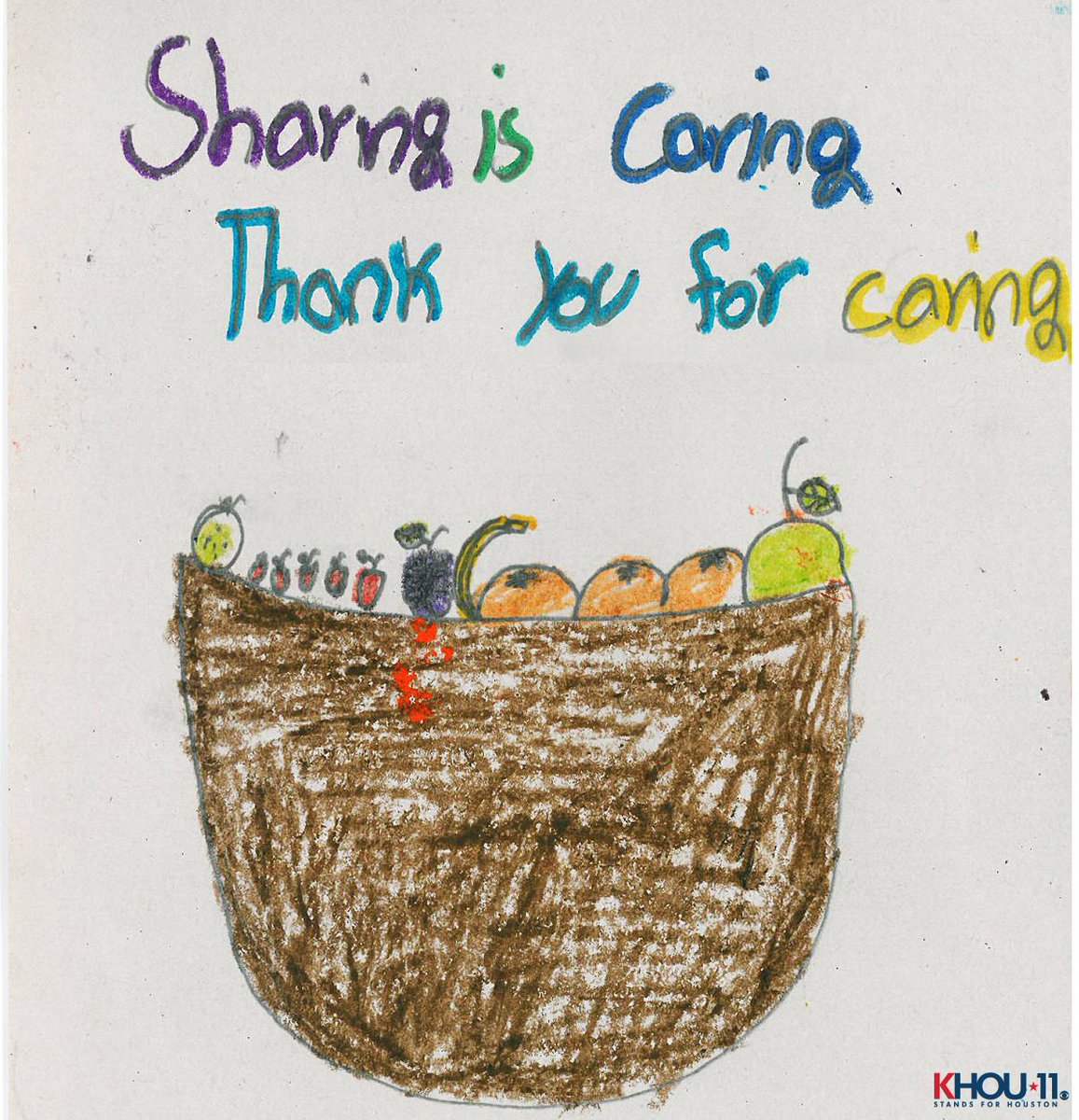 KHOU's tweet photo. "SHARING IS CARING" ♥ Letters from the thousands of Houston kids #KHOU11 viewers are supporting through the @HoustonFoodBank Backpack Buddy program. #standingforhouston #fightinghunger | Donate: https://t.co/UZxnTMEjum https://t.co/tYZAhyyXGH