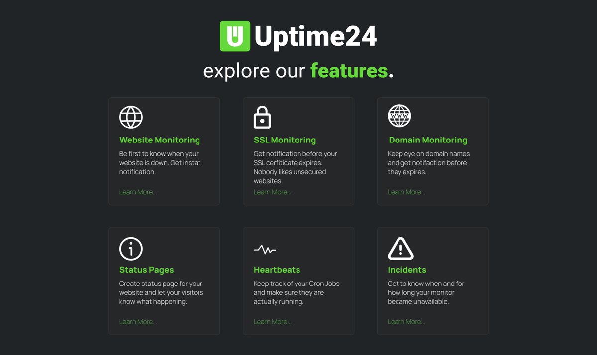 24uptime's tweet photo. https://t.co/utjFHvFo0N - Best website monitoring tool with many features👾
👉Monitor your website/server/port.
👉Track your domain names, SSL certificates.
👉Build your own status page.
📩Get notified thought SMS, Discord, Slack, Webhooks, Mail. https://t.co/uvANrnqYWv