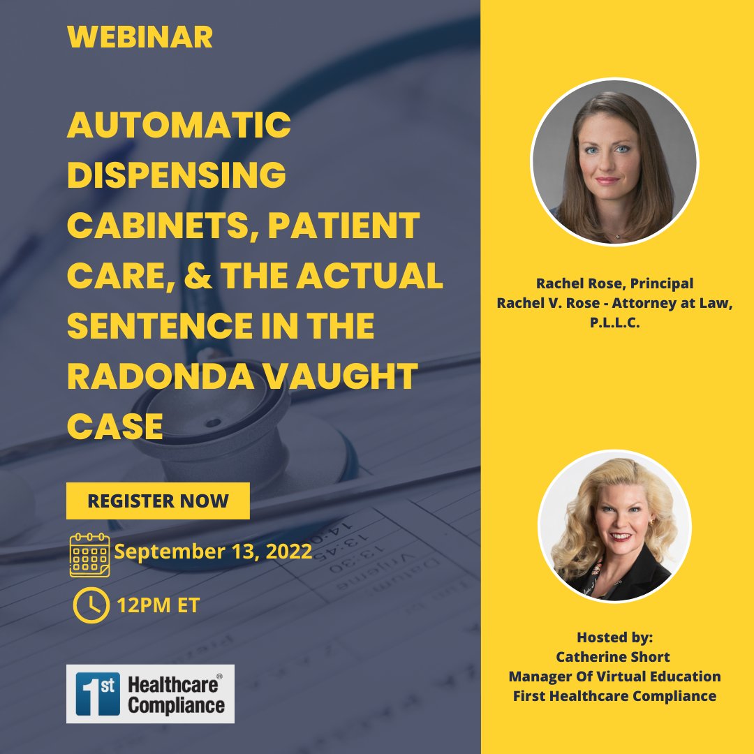 Don't miss this opportunity to learn more about Automatic Dispensing Cabinets! This webinar will be hosted by <a href="/catherinevocals/">Catherine Short</a>  from <a href="/1sthcc/">HealthcareCompliance</a>  with Rachel Rose  - Attorney at Law.

You can register using this link:
bit.ly/3QpcM9q
#webinar #1sthcc