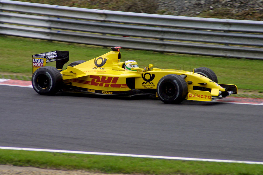 zdravkost's tweet image. Giancarlo Fisichella in his Jordan EJ12 - Honda RA002E #V10 at Spa. #F1 2002 #BelgianGP © Carsten Riede