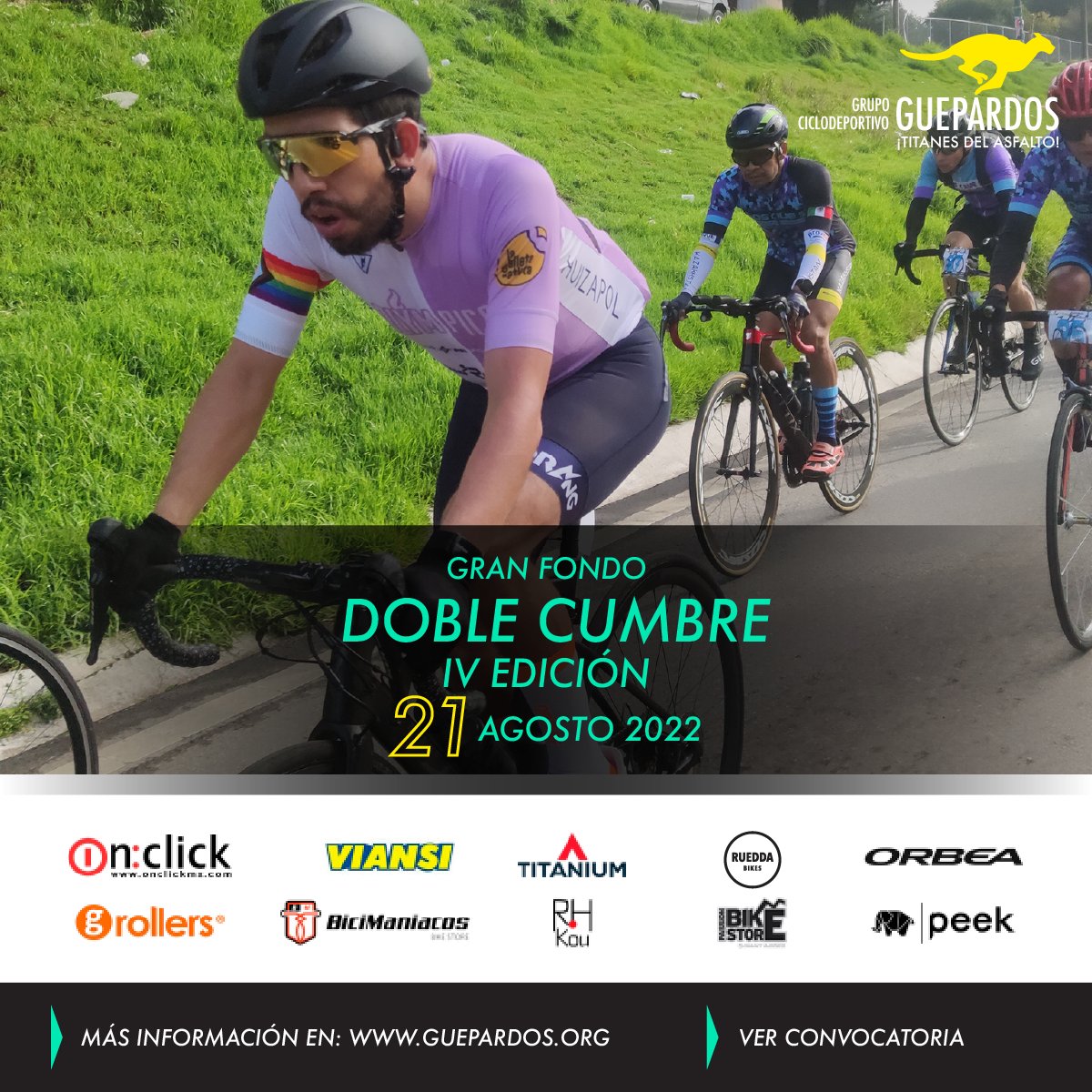 GuepardosGroup's tweet photo. Inscripciones abiertas #DobleCumbre https://t.co/QB8iBGkKBI 21 de agosto, 100 kilómetros de diversión pura, opción #MedioFondo y #GranFondo con 2 Puertos de Montaña 
#DobleCumbre #Cronoescalada #PuertosDeMontaña #GranFondo #RetoEscaladores #MundoCiclista #Ciclismo #CiclismoDeRuta https://t.co/m8kulh3sIJ