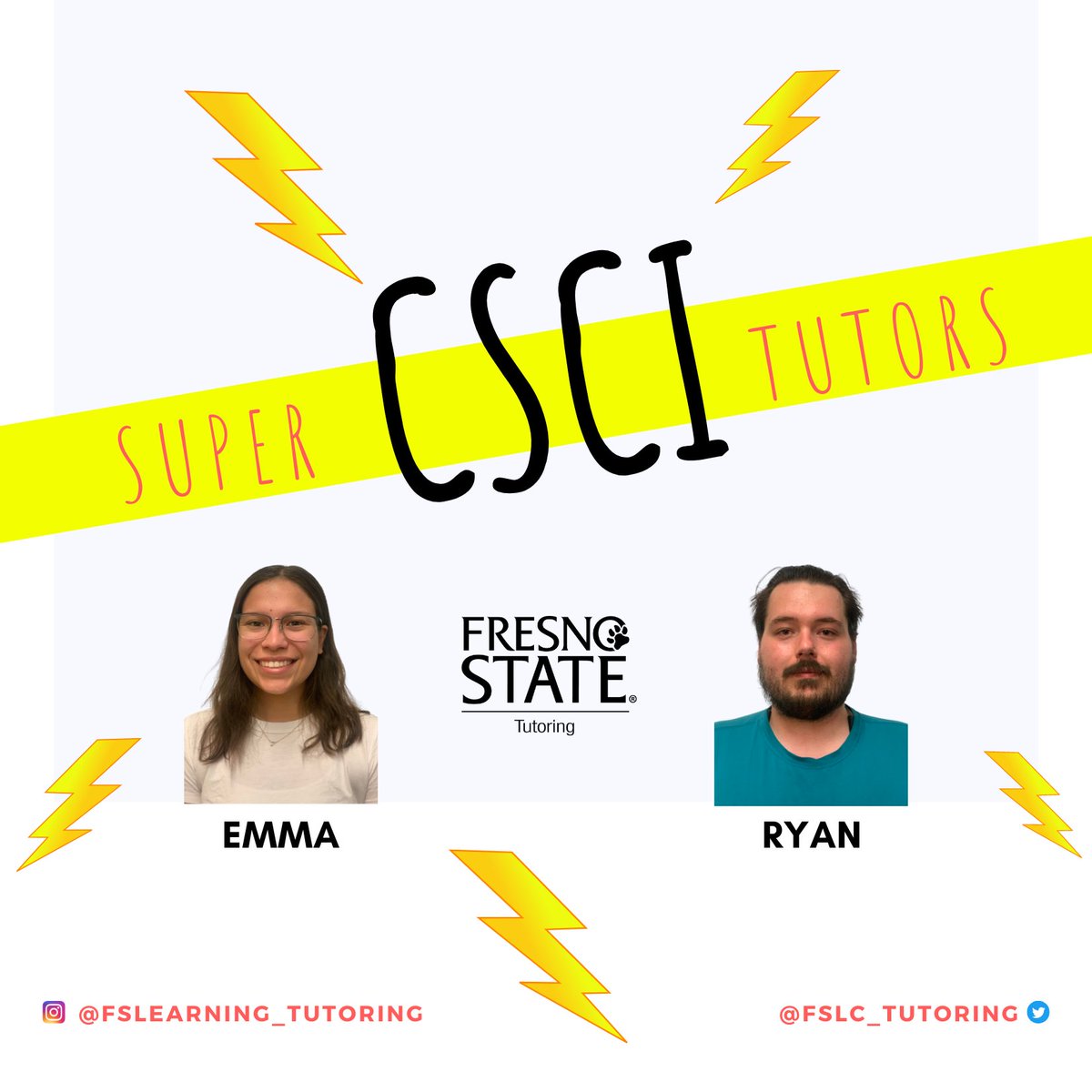 Introducing your super CSCI tutor team, Emma and Ryan. Computer Science students, assemble at the Learning Center this fall!
