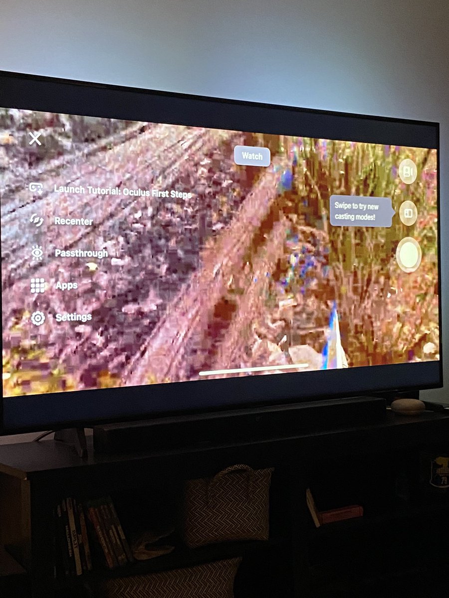 kylielane's tweet photo. Hey, @MetaQuestVR - why when we cast to our TVs, it’s SO laggy, blurry and absolutely impossible to watch? Our Oculus is new and we’ve tried it on two different TVs and locations. https://t.co/bF6tzeo9u9
