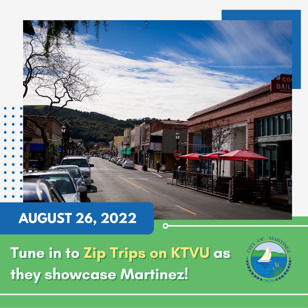 cityofmartinez's tweet photo. (1/2) Tune in to KTVU at 9 AM on August 26 for a live showcase our very own #CityofMartinez! 📺

KTVU has been on the road for another fun season of Zip Trips featuring Bay Area cities – and is wrapping up summer with a show in Martinez on August 26! https://t.co/BVLeFrM0ZD