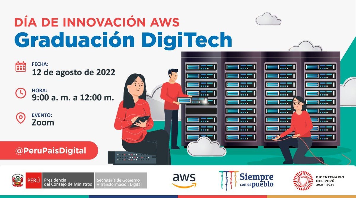 🔴 #PorUnPerúDigital 🇵🇪 | Si te perdiste la sesión del "Día de innovación 🚀 #AWS Graduación DigiTech" o quieres repetirla, te invitamos a mirarla en nuestro canal de YouTube para que fortalezcas tus habilidades sobre tecnologías en la nube. 

👉 youtu.be/jZTdPmPrs-M