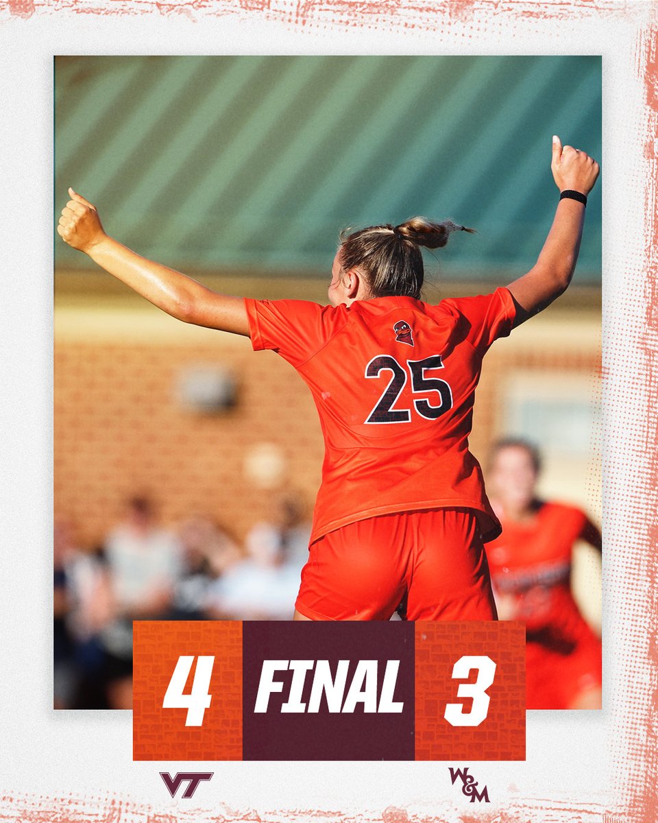 Hokies open the season with a 4-3 Win over William &amp; Mary!! Hokies will host Indiana on Sunday. 
Count the Goals: Tori Powell - 2, Taylor Price - 1, and Emma Pelkowski - 1 
#Hokies