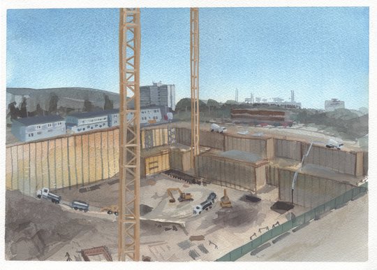 gobstopperX's tweet photo. It’s a triumph of engineering but hard to see it at scale: the parkade beneath the new #YYC Cancer Centre. #calgarylife
#urbanpainting
#cityinprogress #localartist #canadianartist #contemporaryart #urbanlandscapepainting
#landscapepaintingnow #contemporarypainting https://t.co/zVVgVGLJtw