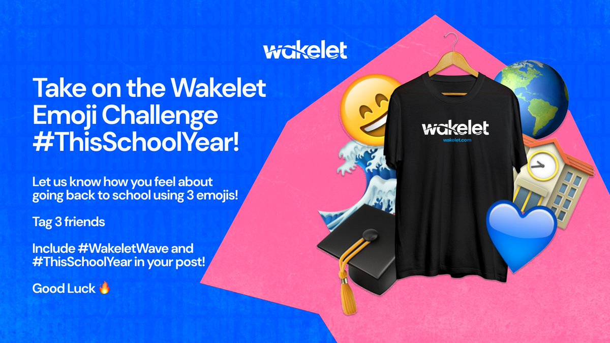 wakelet's tweet photo. 📣👂 We want to know how you're feeling about #ThisSchoolYear! 

🍎 Share 3 emojis that describe how you're feeling 
🧑‍🏫 Include #WakeletWave &amp; #ThisSchoolYear in your post 
🎓 Tag @wakelet and 3 friends! 

We'll be picking a bunch of winners super soon! Good luck! 💙 https://t.co/YnSpmBsK7f