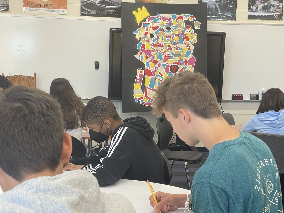 MisterBDaniel's tweet photo. A great first day in the books at @IHSchools! Loved hearing the amazing reflection about collaboration &amp; communication from my sophomores today. (Added bonus: incorporating original art by a former student)

It’s going to be a great year#IHPromise 

@IHHSPrincipal @AP_IHHS https://t.co/w0B8nKmw1g