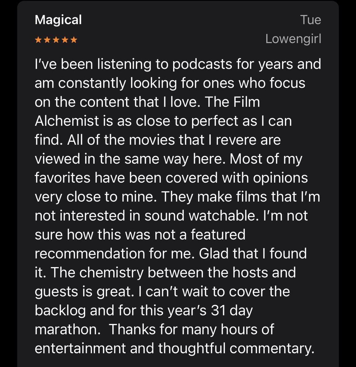 Film_Alchemist's tweet photo. To the person who took time out of their day to share some kind words, THANK YOU. Little things like this mean so much to us, providing the fuel to keep pushing forward. You’ve made two guys day. https://t.co/2ruTq8V8CE