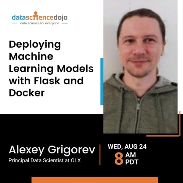 DataScienceDojo's tweet image. On August 24th, our presenter, Alexey Grigorev will talk about putting ML models into production and deploying it as a web service. RSVP here: hubs.la/Q01k3N-s0

#MachineLearning #MLmodel #DSDojo