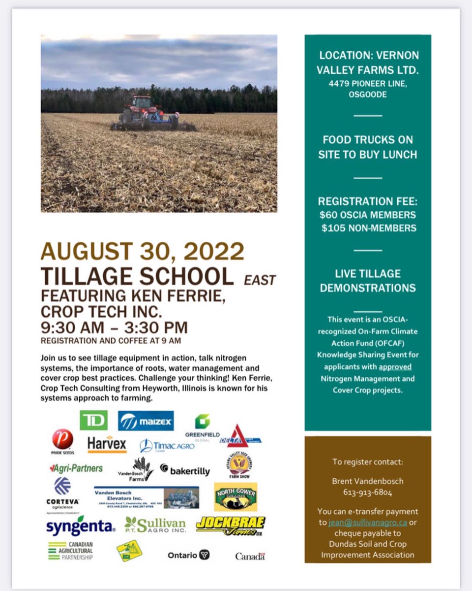 Tillage Day in Kinburn or Vernon with Ken Ferrier, call to register.