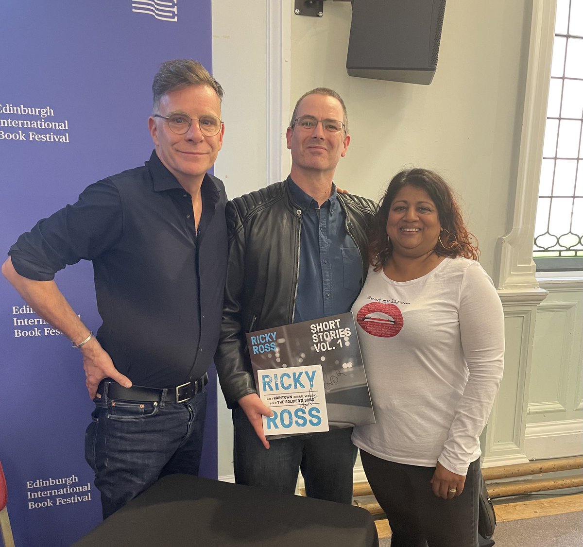 Loved listening to <a href="/rickyaross/">Ricky Ross</a> <a href="/edbookfest/">Edinburgh International Book Festival</a> wish it could have lasted longer. Thanks for signing the book &amp; Short Stories vol 1 vinyl. Good to meet again 29 years after <a href="/chubby_charlton/">Gordon Charlton 💙</a> gave us tickets to gig in Liverpool. See you <a href="/queens_hall/">The Queen's Hall</a> to get Short Stories Vol 2 signed.