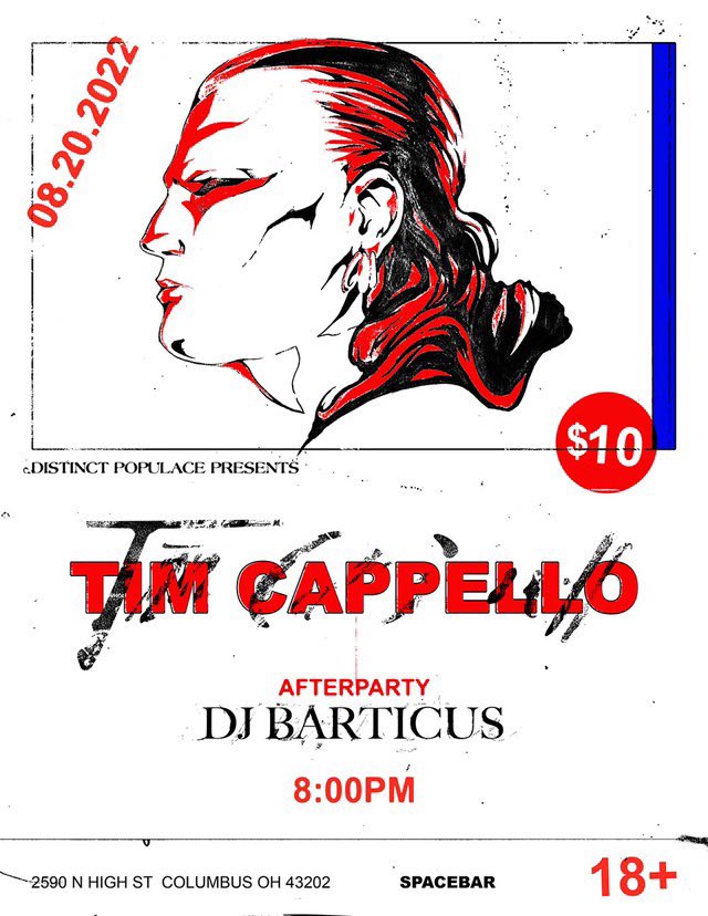 SpacebarCbus's tweet image. THIS SAT AUG 20 🔥 Tim Cappello (from The Lost Boys) w/ DJ Barticus LIVE at Spacebar, Columbus OH • 8pm doors, $10, 18+ admitted, proof of vaccination required for entry. Advance tickets at SpacebarColumbus.com 

@bartykutz #timcappello #thelostboys #istillbelieve