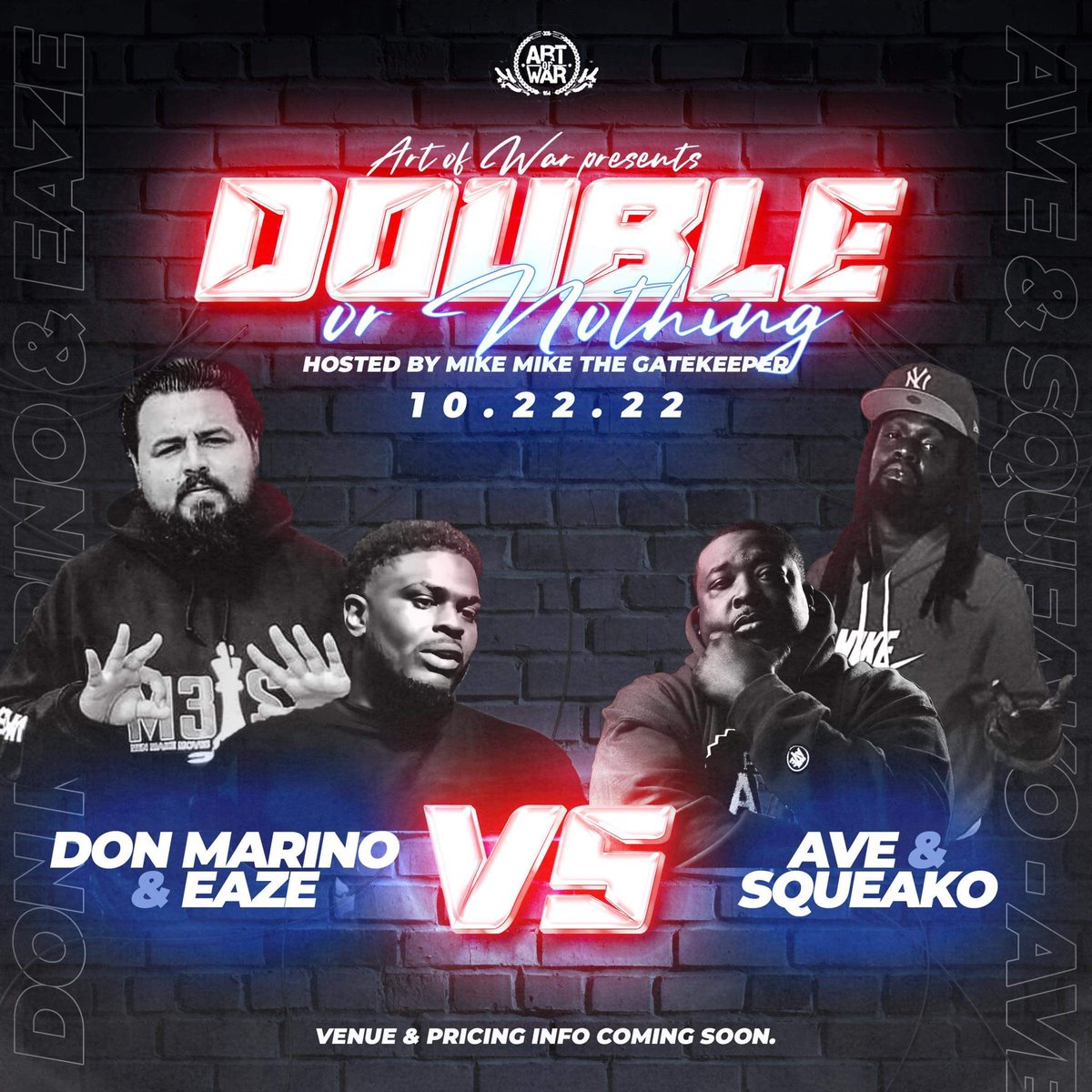 DonMarino305's tweet photo. ‼️‼️🔥 ART OF WAR 🔥‼️‼️
📅📅📅 OCTOBER 22 📅📅📅
🎰🎰DOUBLE OR NOTHING🎰🎰
#DonMarino & @74Pangea
Vs
@Sharkcity_Ave & @Squeako757
The biggest 2on2 event in #FLHistory💪🏽 Going down here in #Miami
@JustAnwar @____Kelz____ @BILLZ336 @MrTempCheck @just_Jimz @THENUFILEZ_show https://t.co/jX4SpJWby9