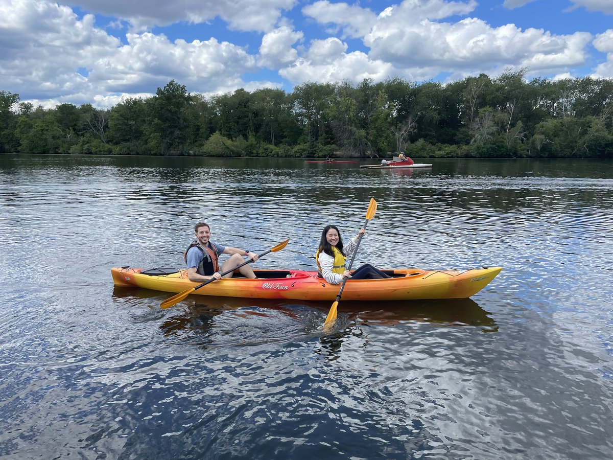 YYanglab's tweet photo. The annual Yang Lab canoeing party at the Charles River is a great way to welcome our new lab members: Drs. Congyu Yu, Xinchen Wu, Guoyan Liang and summer student Chance Bowman https://t.co/c8f9zXpH5T