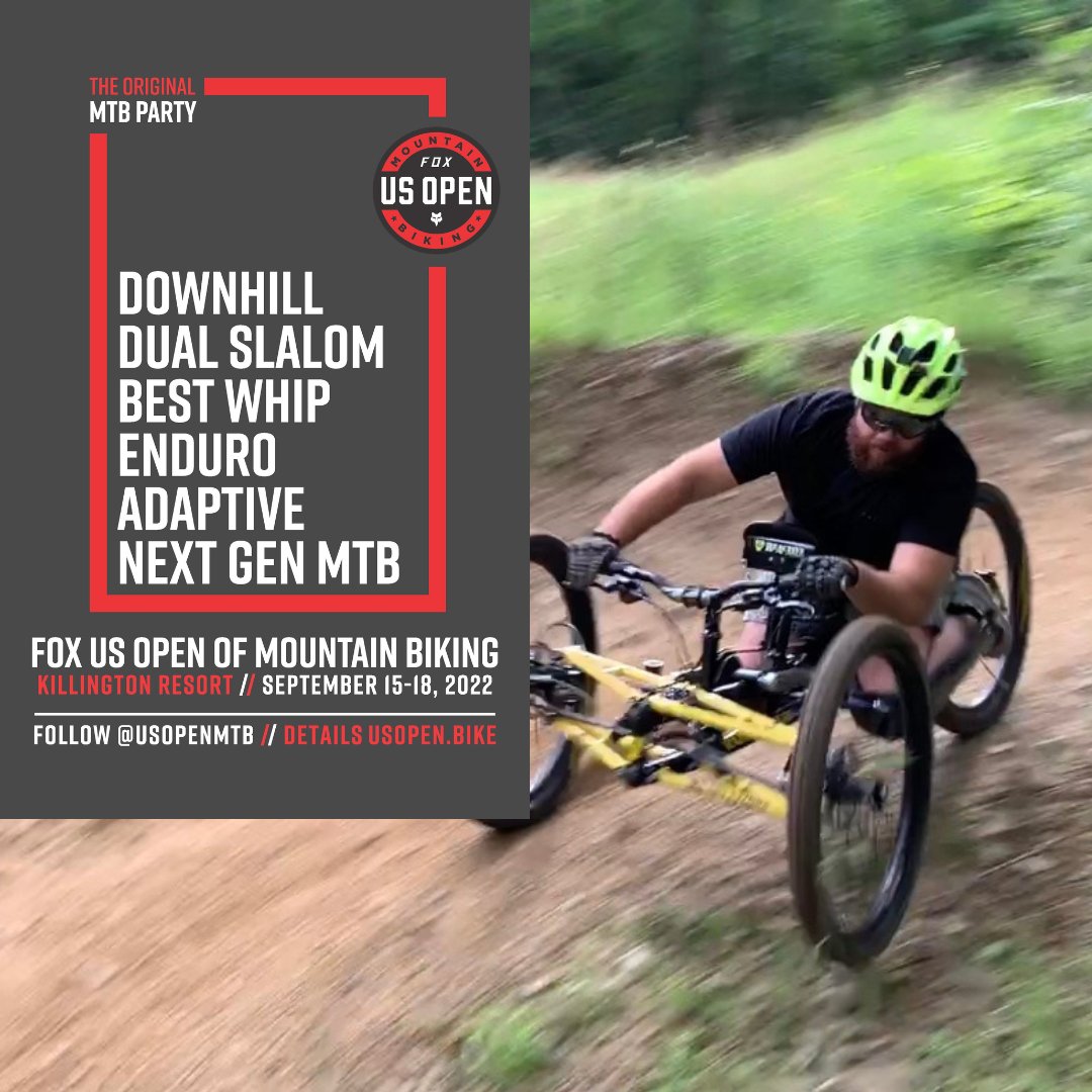 Registration is now open for the FOX US Open of Mountain Biking Adaptive Downhill Presented by Vermont Adaptive at Killington Resort, Sunday, Sept. 18. Registration fee: $60 (includes Sunday lift ticket). Get registered today bit.ly/3bZ5473