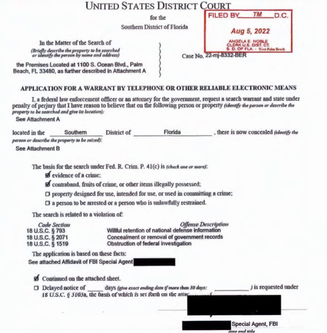 If you think you’re having a bad day, here’s a search warrant that was approved by a Trump appointed judge claiming 1. Evidence of a crime 2. Contraband, fruits of a crime, or other items illegally present. Willful retention of national defense information is a BFD.