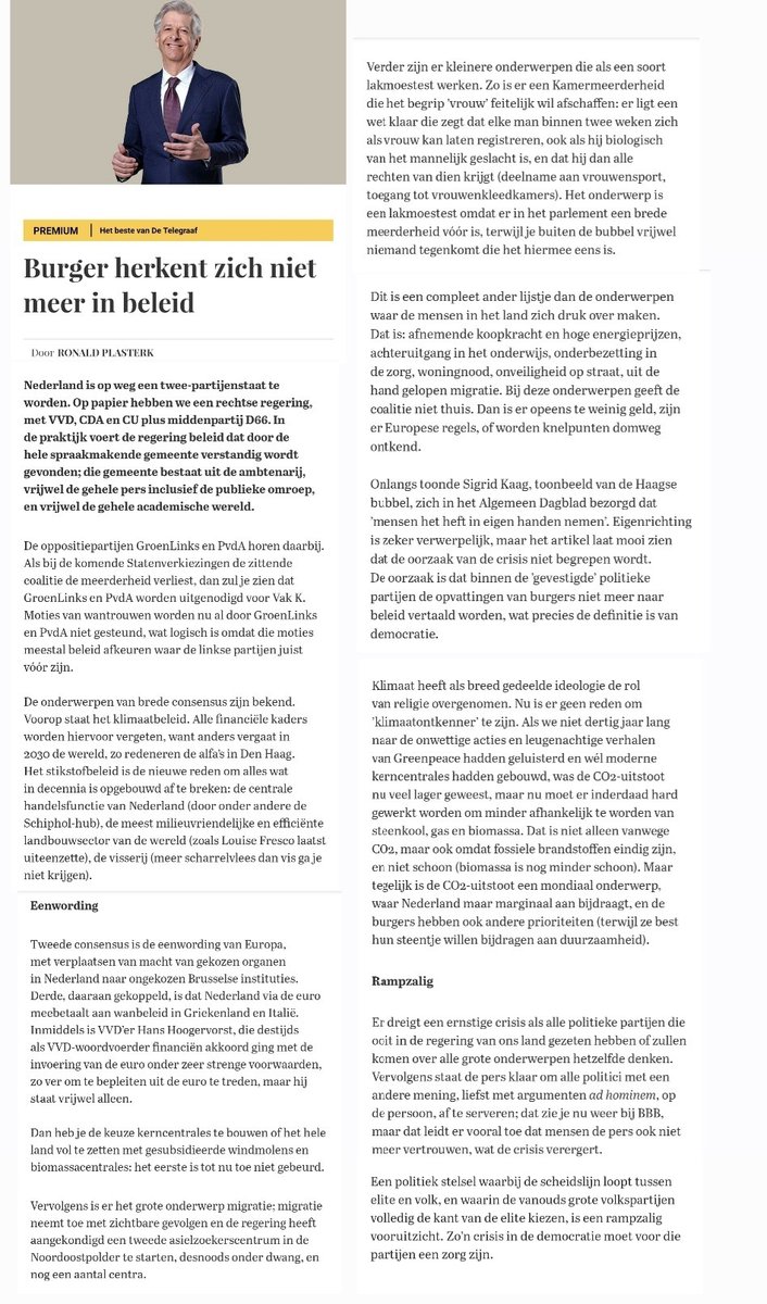 rkemp59's tweet image. IJzersterke column van Plasterk.
Dit is echt de spijker op zijn kop.

De burger herkent zich niet meer in beleid. Nederland is op weg een twee-partijenstaat te worden 🎯