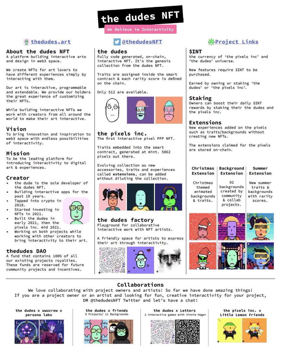 intartNFT's tweet photo. Our project one pager is now finalized! ☕️

You can find all the information on our project and collections in a simplified way on this one pager.

Check out the original document here: 
https://t.co/xDHkRNIiEW https://t.co/I0hYmxNrEA