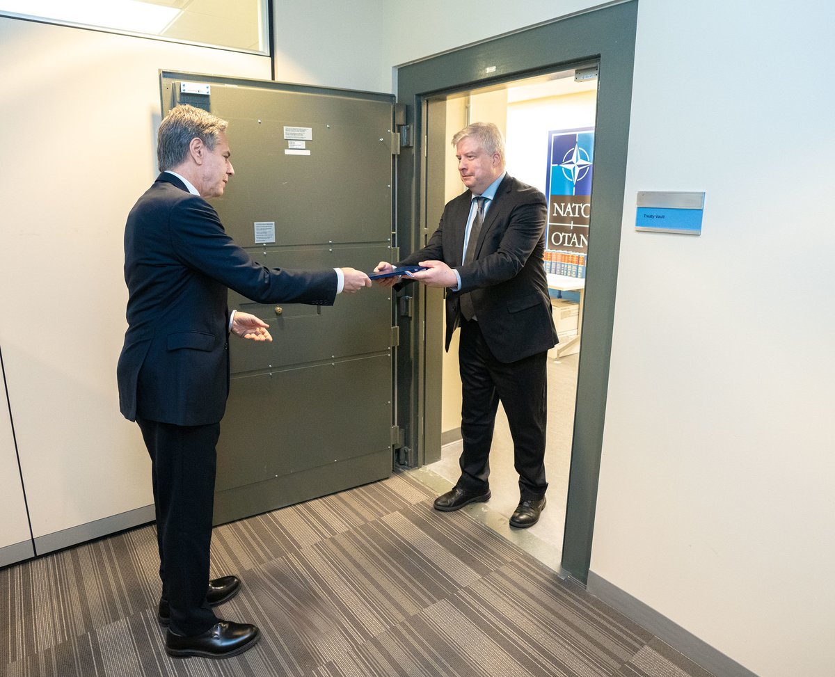 Today I deposited the U.S. Instruments of Ratification with the Depositary for the North Atlantic Treaty, as the last step in the U.S. ratification process for Finland and Sweden to join <a href="/NATO/">NATO</a>.