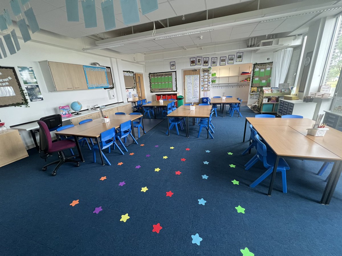 MissSHurst's tweet photo. After a bit of titivating today my classroom is all ready for September 🥰 

No one tell the cleaner I sat on the tables 🤫🤣 https://t.co/6toZwBoqrY