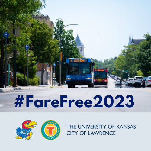 TransitLawrence's tweet photo. One thing in Lawrence is going to cost much less next year—bus fare! Lawrence Transit will initiate a pilot program to go fare free for the 2023 calendar year for all services: fixed route, T Lift, Night Line, and planned Sunday microtransit. #FareFree2023 https://t.co/1u7lpXddcO https://t.co/RzBRiEPvtF