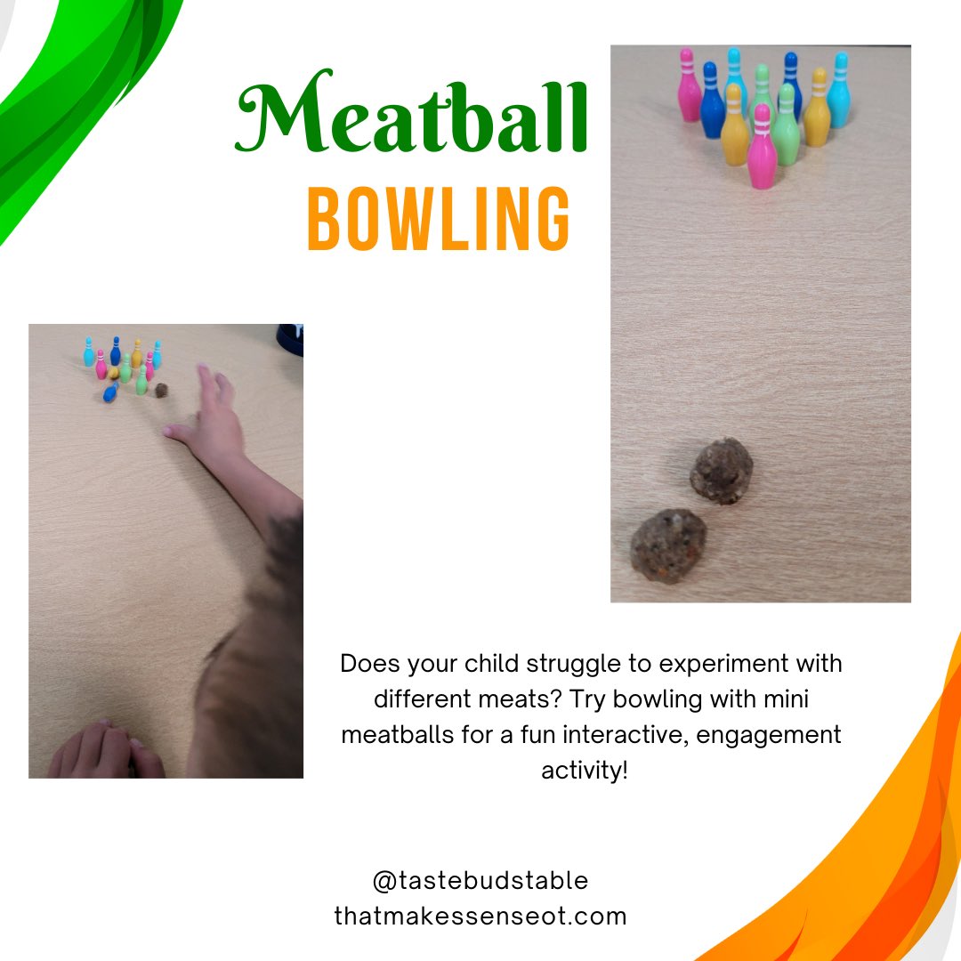 TasteBudsTable's tweet photo. Does your child struggle to experiment with different meats? 

Try bowling with mini meatballs for a fun, interactive, engagement activity!

#occupationaltherapy #ot #trythis https://t.co/SKMPWITls4