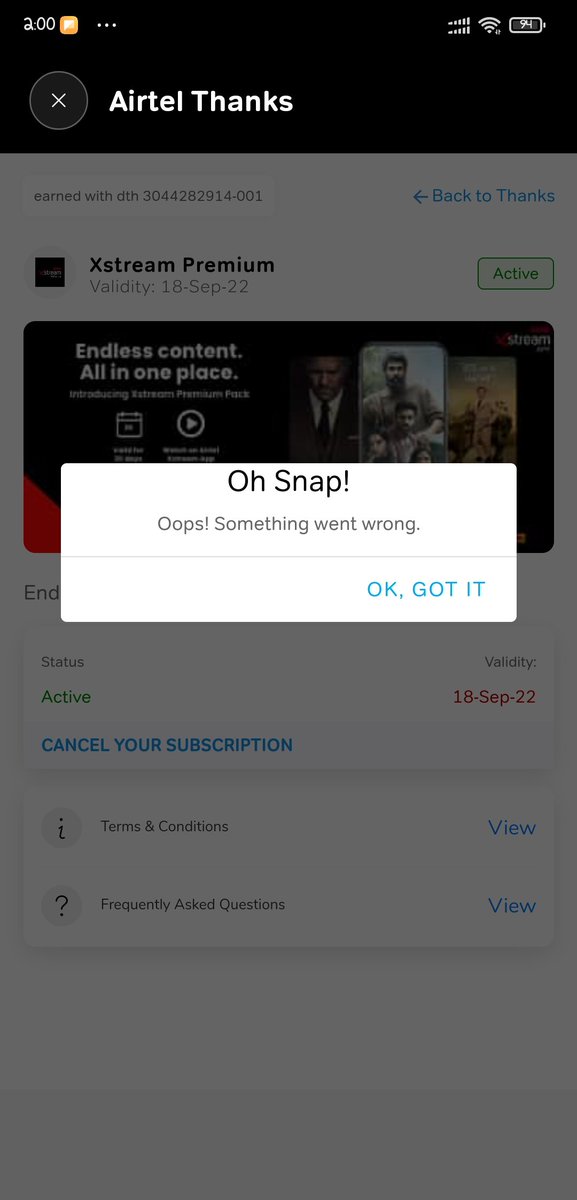 Im_momi's tweet photo. @Airtel_Presence 
@airtelindia 
hi Airtel 
I opted for black in 2022. 
I'm trying to unsubscribe xstream premium via Airtel thanks app, I'm unable to do it . I called the helpline they insisted me to do via thanks app only  please help and let me know the plan that I have unclear https://t.co/wQ5WcnGs4C