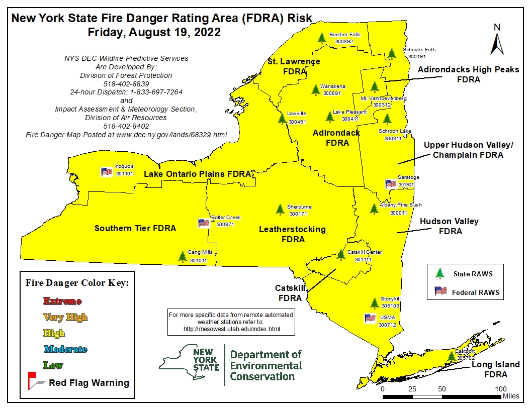 🚨The fire danger risk is now HIGH for ALL of New York State. Coupled with drought conditions, this presents dangerous conditions across the state. We urge residents and visitors to be smart with campfires, cigarettes, and any backyard burning. <a href="/NYSDEC/">New York State Dept. of Environmental Conservation</a> <a href="/NYSDHSES/">NYS Div. of Homeland Security & Emergency Services</a> <a href="/nysmesonet/">NYS Mesonet at UAlbany</a>