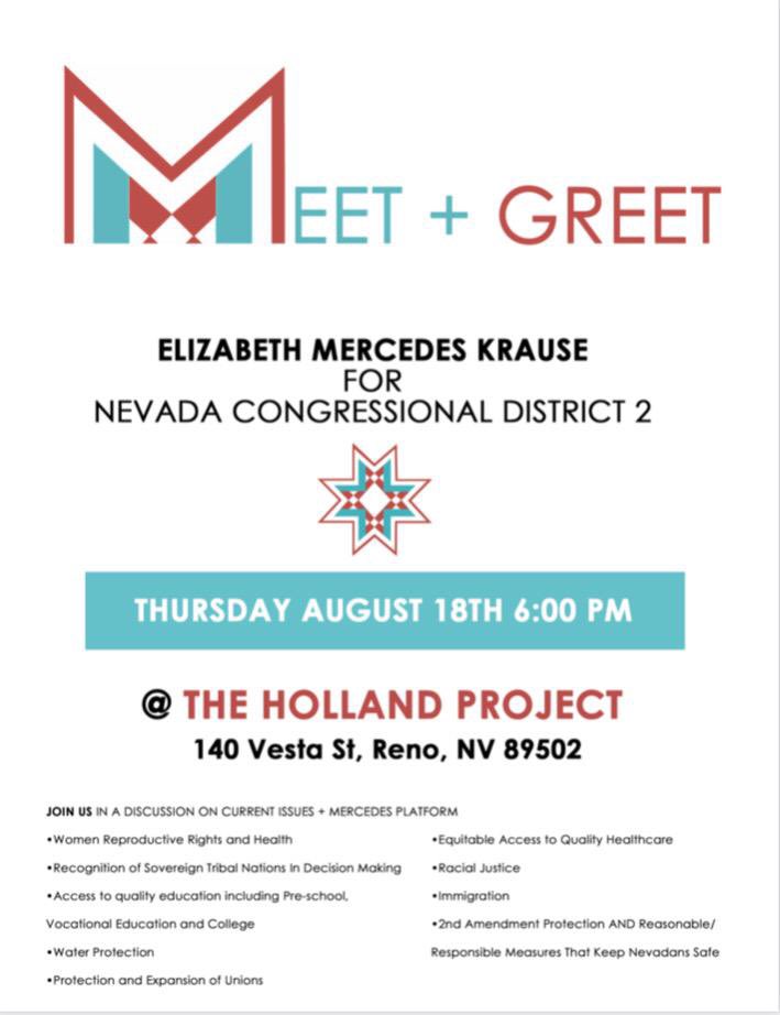 mercedes4nevada's tweet image. See you tonight at The Holland Project! Let’s talk turning NV District 2 BLUE! #vote #nativevotes