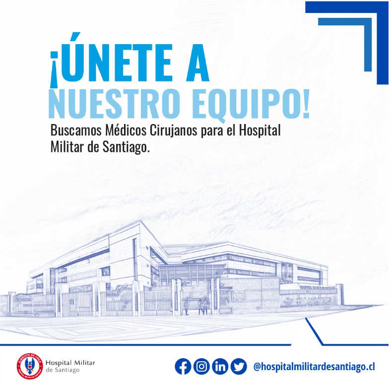 ¡Aquí hay una oportunidad¡ 📌Si buscas aprender y unirte a un gran equipo de trabajo, postula al @HosMilSantiago con 90 años de experiencia y vanguardia 📌Buscamos médicos cirujanos, como residentes de cirugía ¡Te esperamos! 📌Más antecedentes aquí👉 bit.ly/3PvpiCR