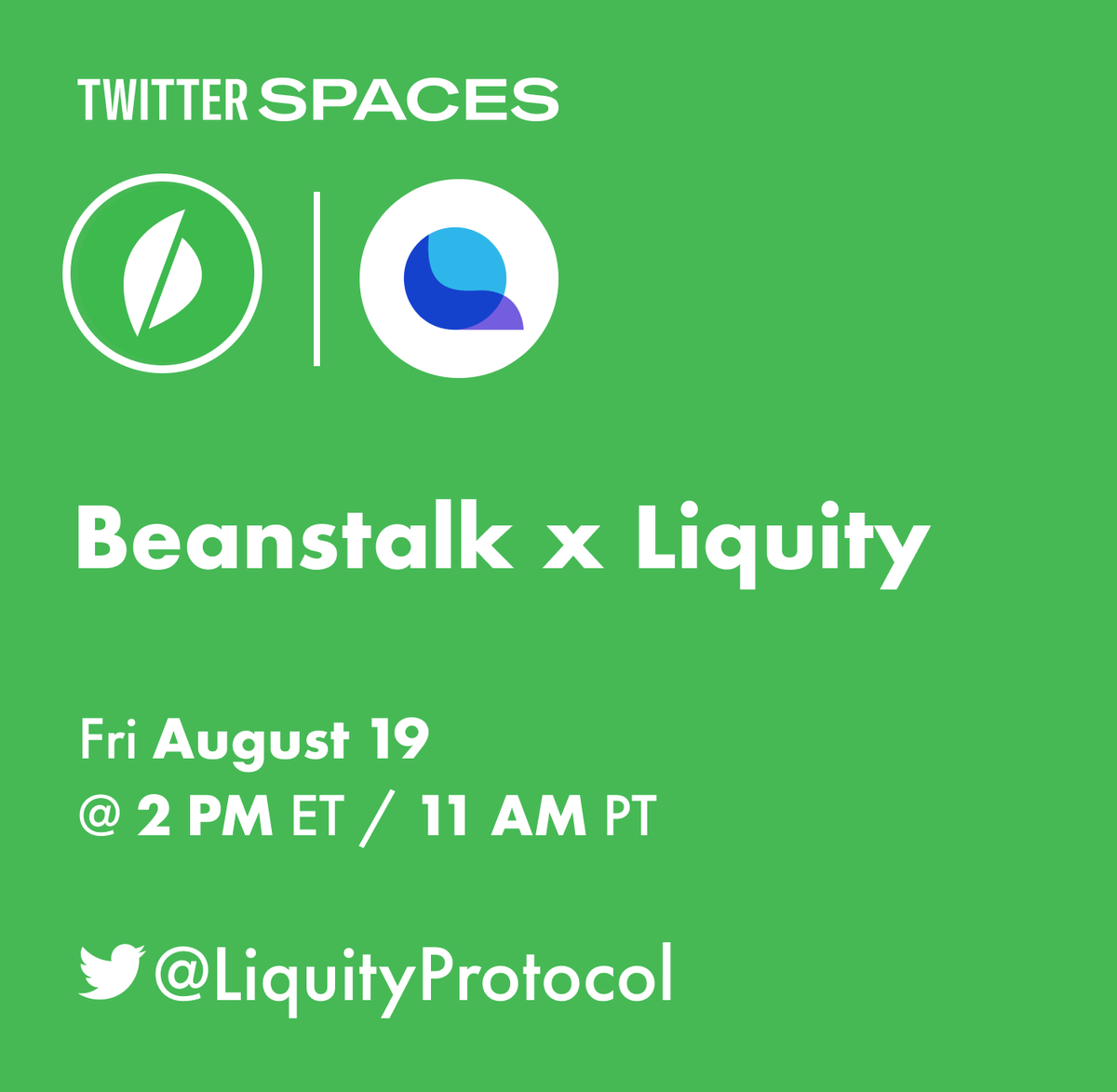 Join us tomorrow to discuss stablecoins, Beanstalk and Liquity with <a href="/isthispublius/">publius</a> and <a href="/LiquityProtocol/">Liquity</a> 

x.com/i/spaces/1MYxN…
